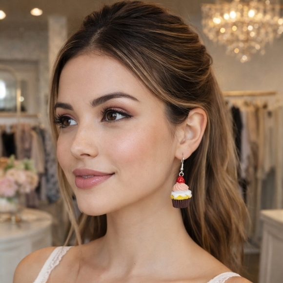 Handmade Jewelry - Handmade Cupcake Earrings Strawberry Topped Frosting | Y2K Novelty Jewelry